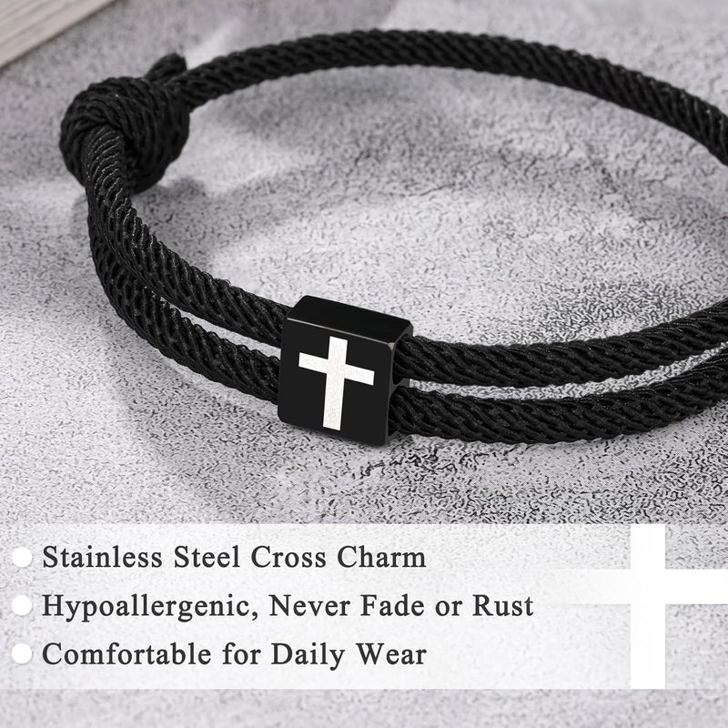 UNGENT THEM Cross Braided Rope Bracelet for Men Boys, Christmas Valentines Graduation Easter Christian Baptism Gifts Couples Son Daughter Brother Teens Girls - Image 3